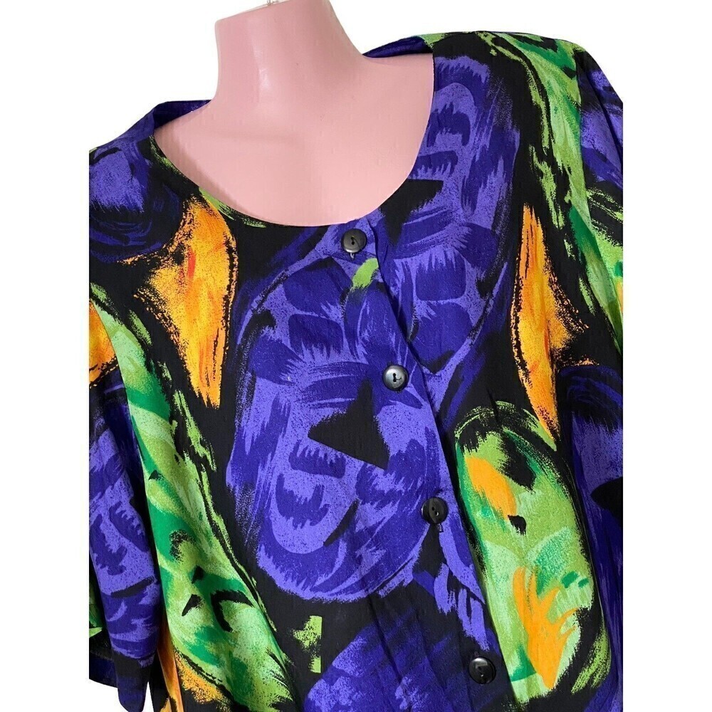 Vtg Stefano International Blouse Women's 18 20 Abstract Purple Green Yellow NEW - Picture 2 of 5